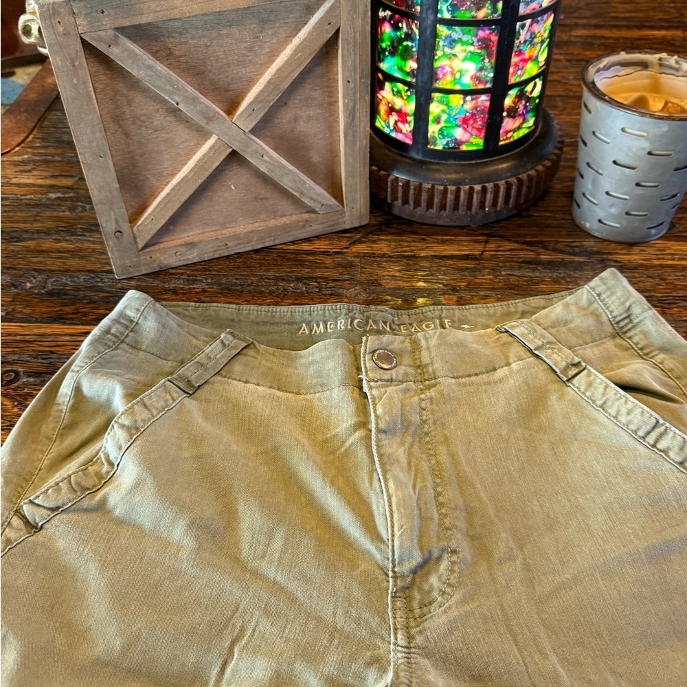 American Eagle AE Green Cargo Wide Leg Pants Stretch 6 - Picture 3 of 16